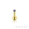 INTERNALLY THREADED GOLD PVD PLATED OVER 316L SURGICAL STEEL LABRET/MONROE WITH PRESS FIT GEM